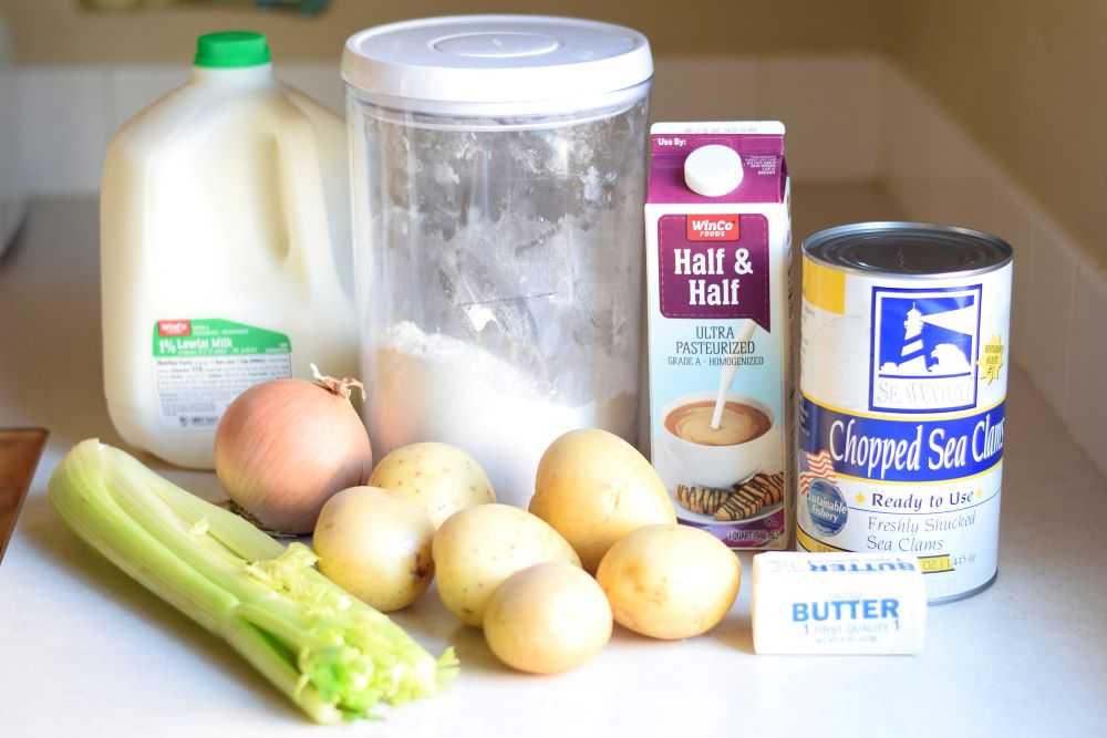 Ingredients for one hour clam chowder