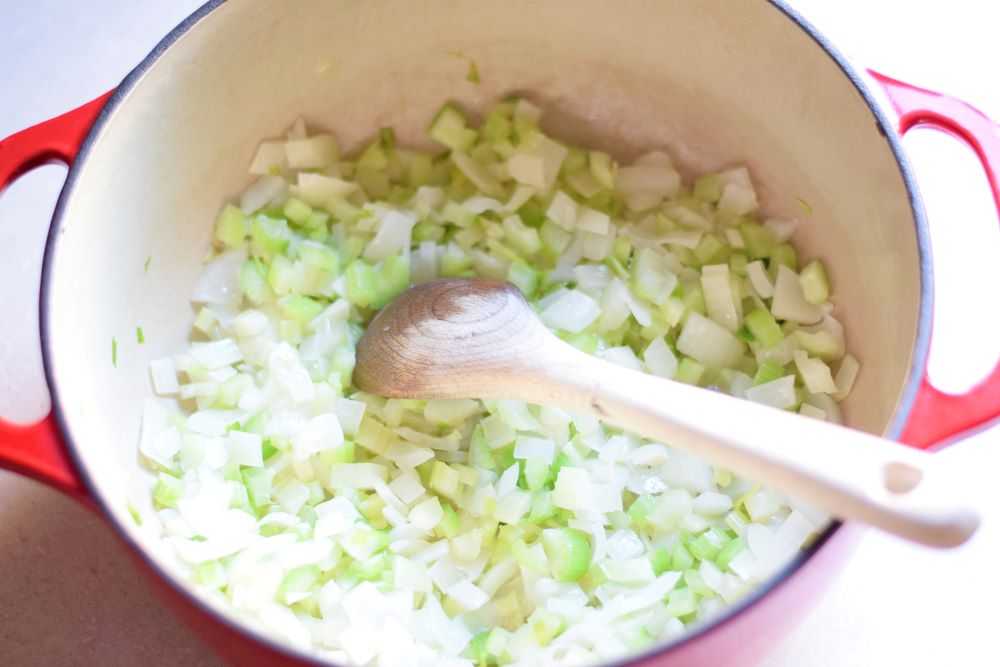 Cook the onions and celery together