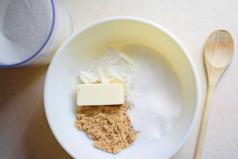 Stir butter, shortening, and sugar together.