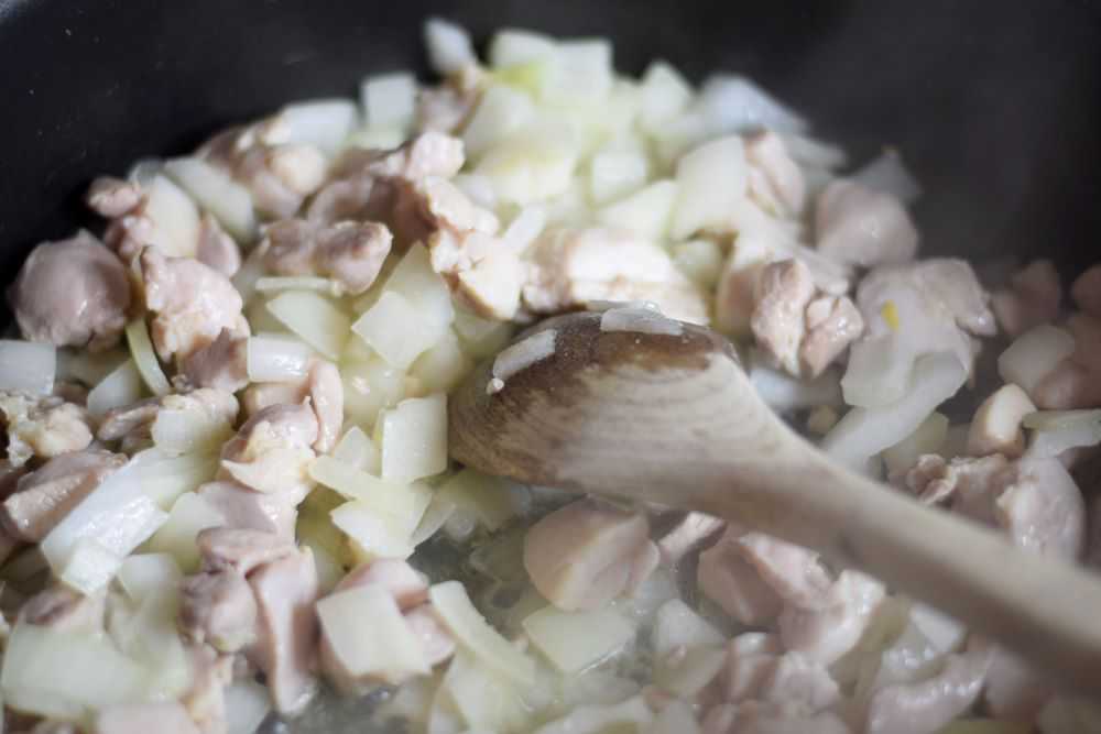 Cook chicken and onion together